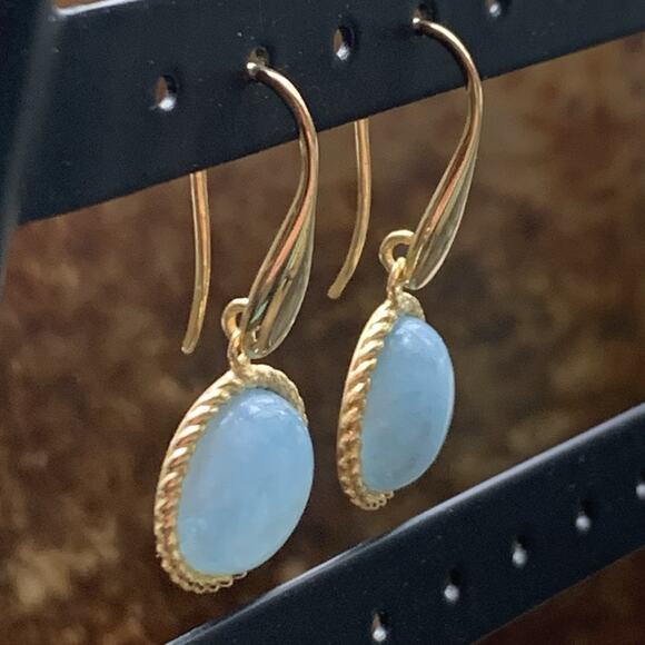 Gold Vermeil over Sterling Silver & Blue Chalcedony Earrings Dangle/Drop - Picture 4 of 9